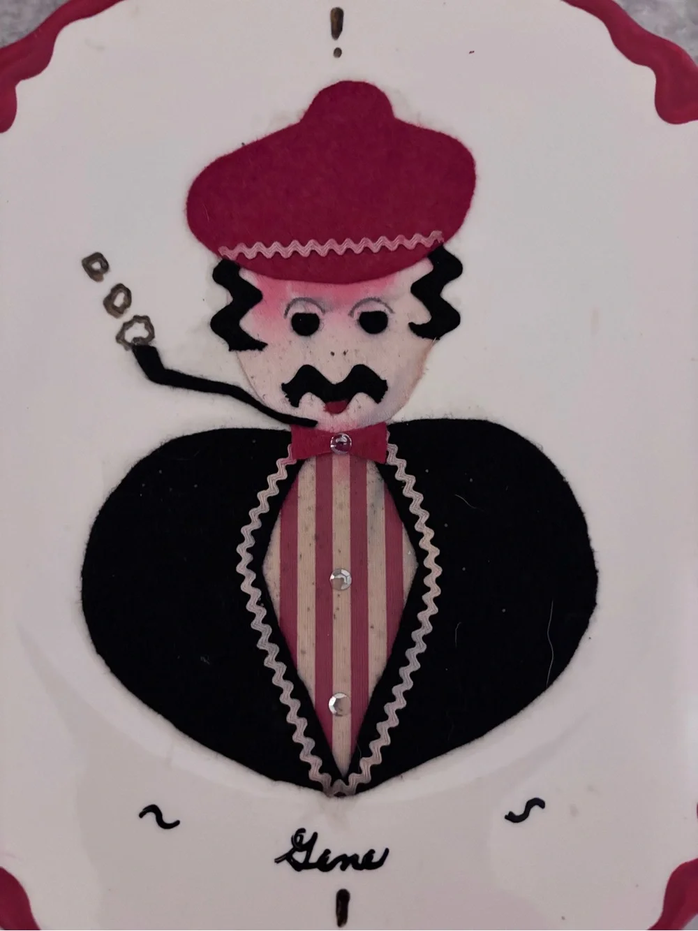 Vintage 1960 Hand-Painted and handmade 1969 Decorative Plate with Red Trim